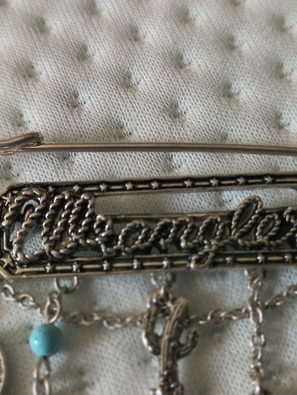 Wrangler Silver Western Charm Brooch with Turquoise Accents - Picture 2 of 6